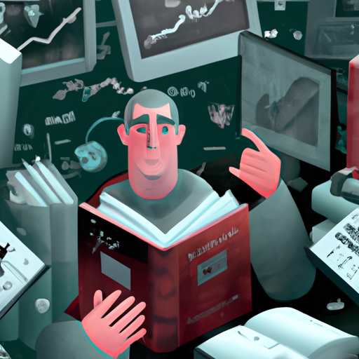 1. תמונה המציגה משקיע מתחיל מוקף בספרים, תרשימים וחומרי למידה אחרים