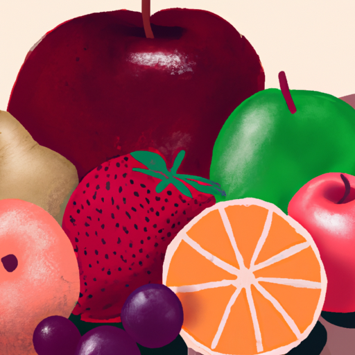 תמונה צבעונית של פירות שונים, עם תפוחים מוצגים בצורה בולטת.