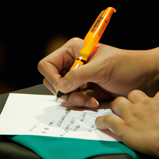 יד כותבת מילים על נייר ריק.