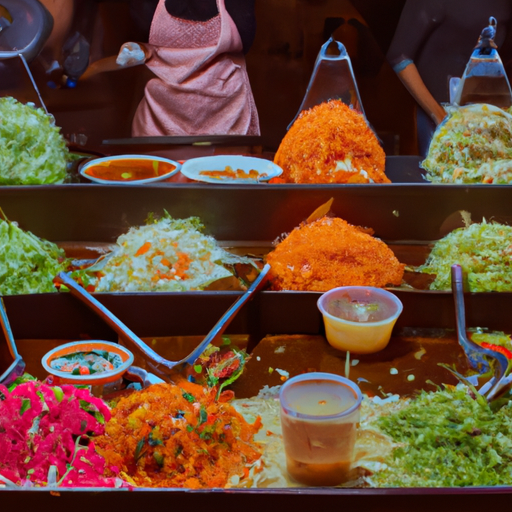 3. תצוגה צבעונית של אוכל רחוב, המציגה את המגוון והעושר של הסצנה הקולינרית של בנגקוק.
